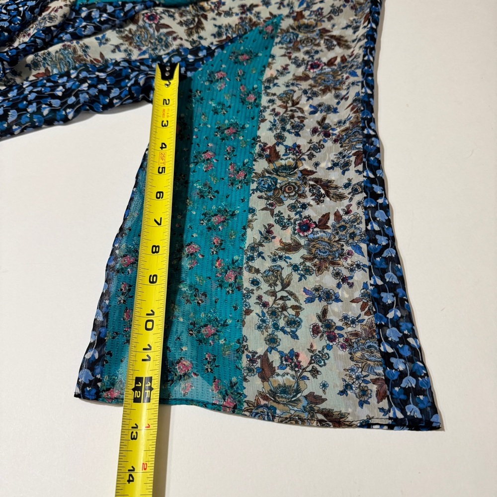 Ing Blue and White Fringe Trim Poncho - Picture 8 of 11